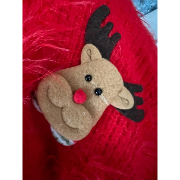 Red Christmas cardigan with stuffed accents sz Medium - Picture 9 of 11